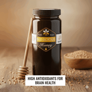 jar of Bee-Licious Buckwheat honey with drizzler