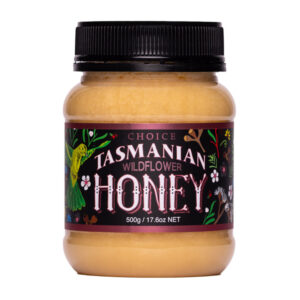 plastic jar of Tasmanian Wildflower honey