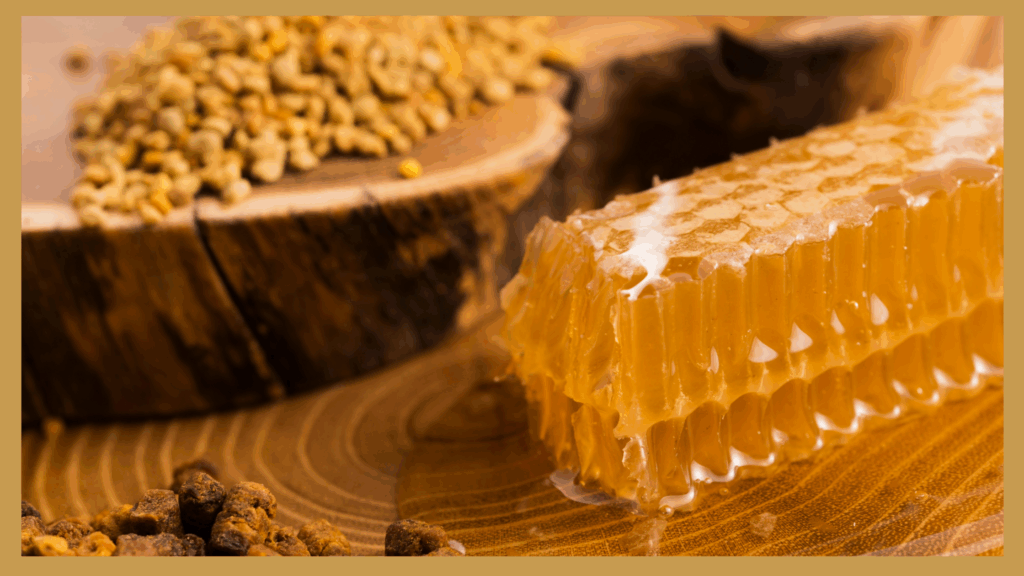 raw honey, bee pollen and beebread