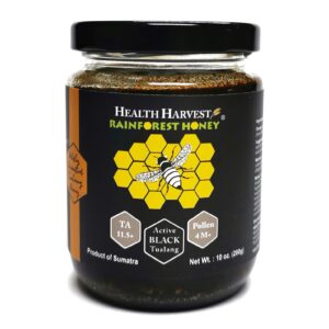 Health Harvest Tualang Black Honey 10 oz jar – raw rainforest honey from Sumatra Indonesia
