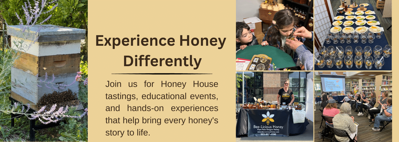 Visitors enjoying Honey House tastings, honey education, beekeeping, and community events with Bee-Licious Honey in Oregon.