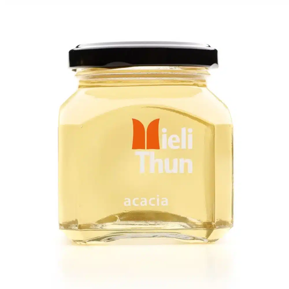 Jar of pale golden Mieli Thun Italian Acacia Honey