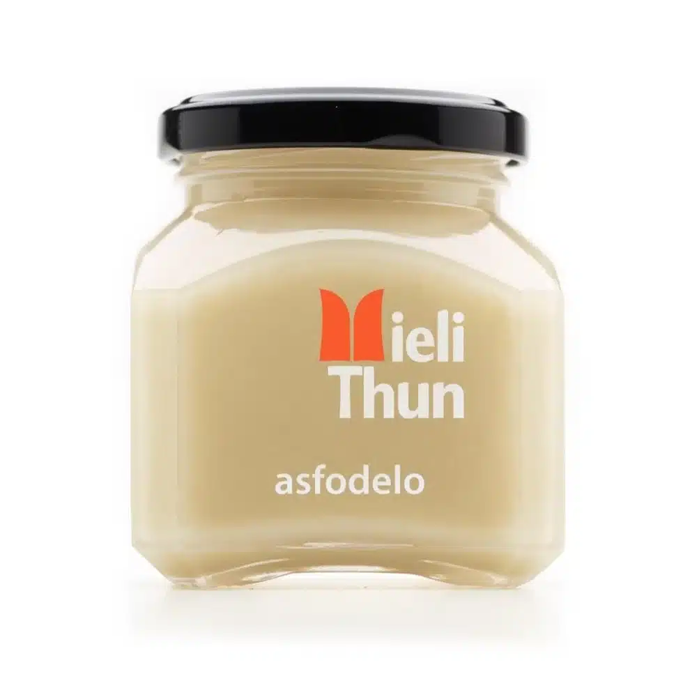 Jar of pale creamy Mieli Thun Italian Asphodel Honey