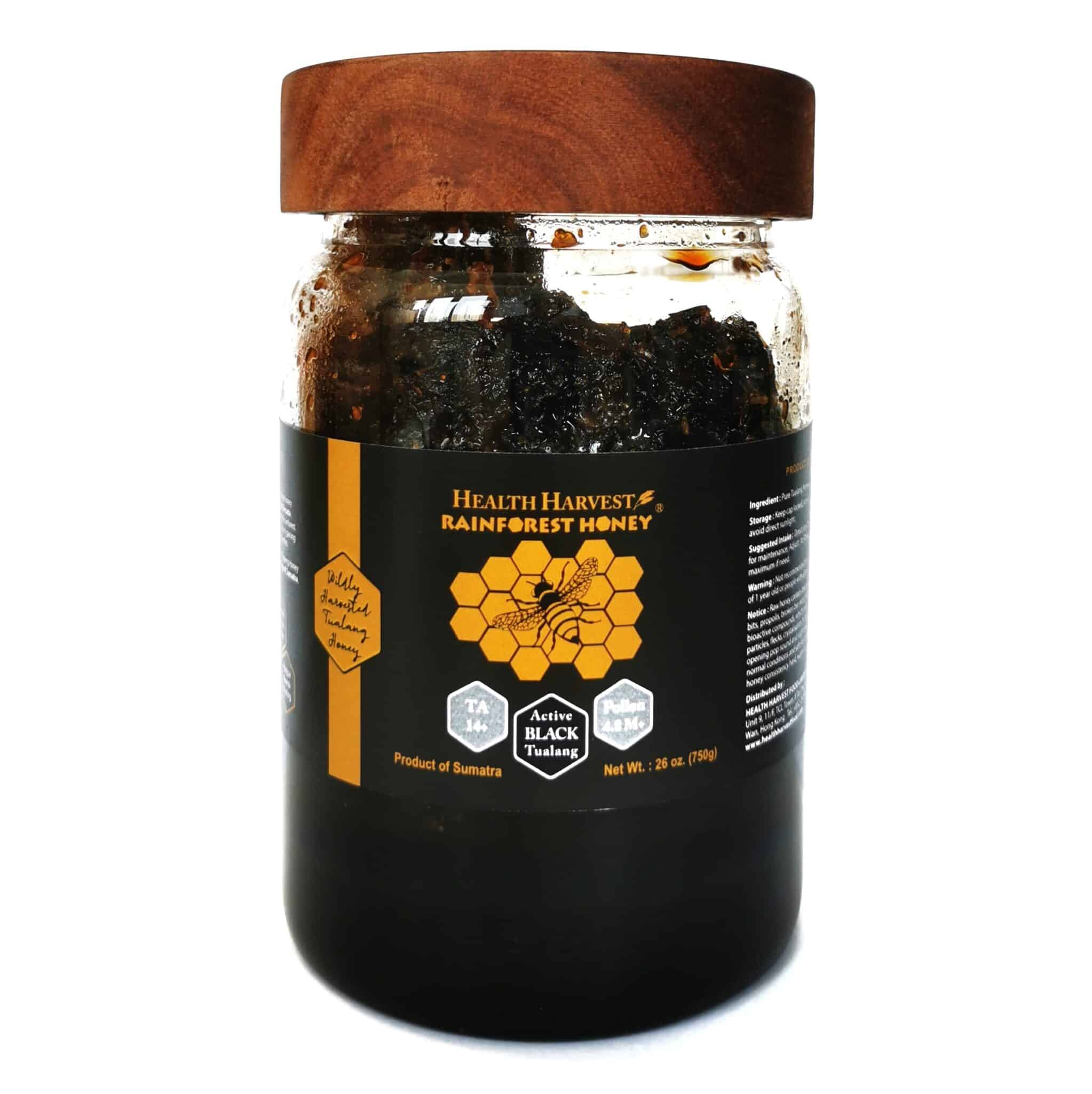 Health Harvest Black Premium Tualang Honey with Honeycomb jar from Sumatra