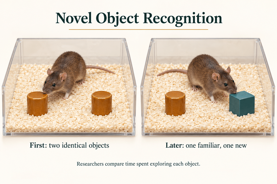 Novel object recognition test used to evaluate recognition memory in rodents
